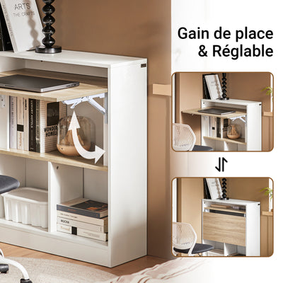 SoBuy FWT104-WN Bureau Rabattable Compact avec Rangement Intégré et Gestion des Câbles – L70×P57×H85 cm, Charge max. 81 kg, MDF, Blanc et Naturel