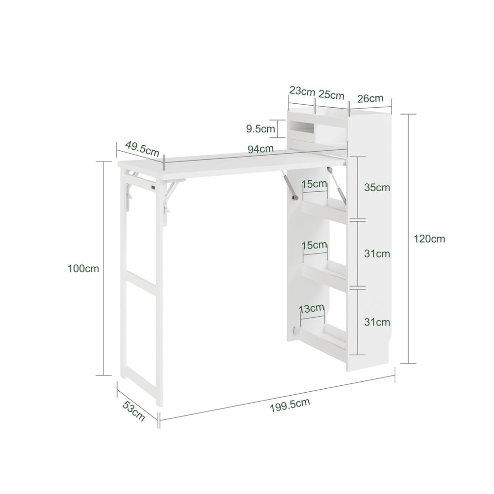 SoBuy FWT115-W Îlot Central de Cuisine à Table Pliante Extensible – Plan de Travail, Rangement – 65,3×199,5×120 cm, Blanc