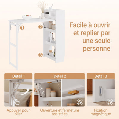 SoBuy FWT115-W Îlot Central de Cuisine à Table Pliante Extensible – Plan de Travail, Rangement – 65,3×199,5×120 cm, Blanc