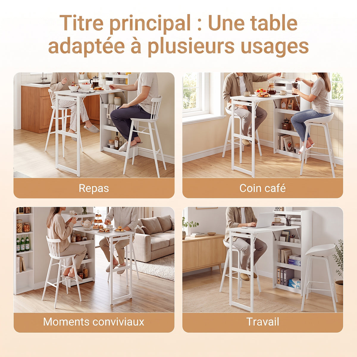 SoBuy FWT115-W Îlot Central de Cuisine à Table Pliante Extensible – Plan de Travail, Rangement – 65,3×199,5×120 cm, Blanc