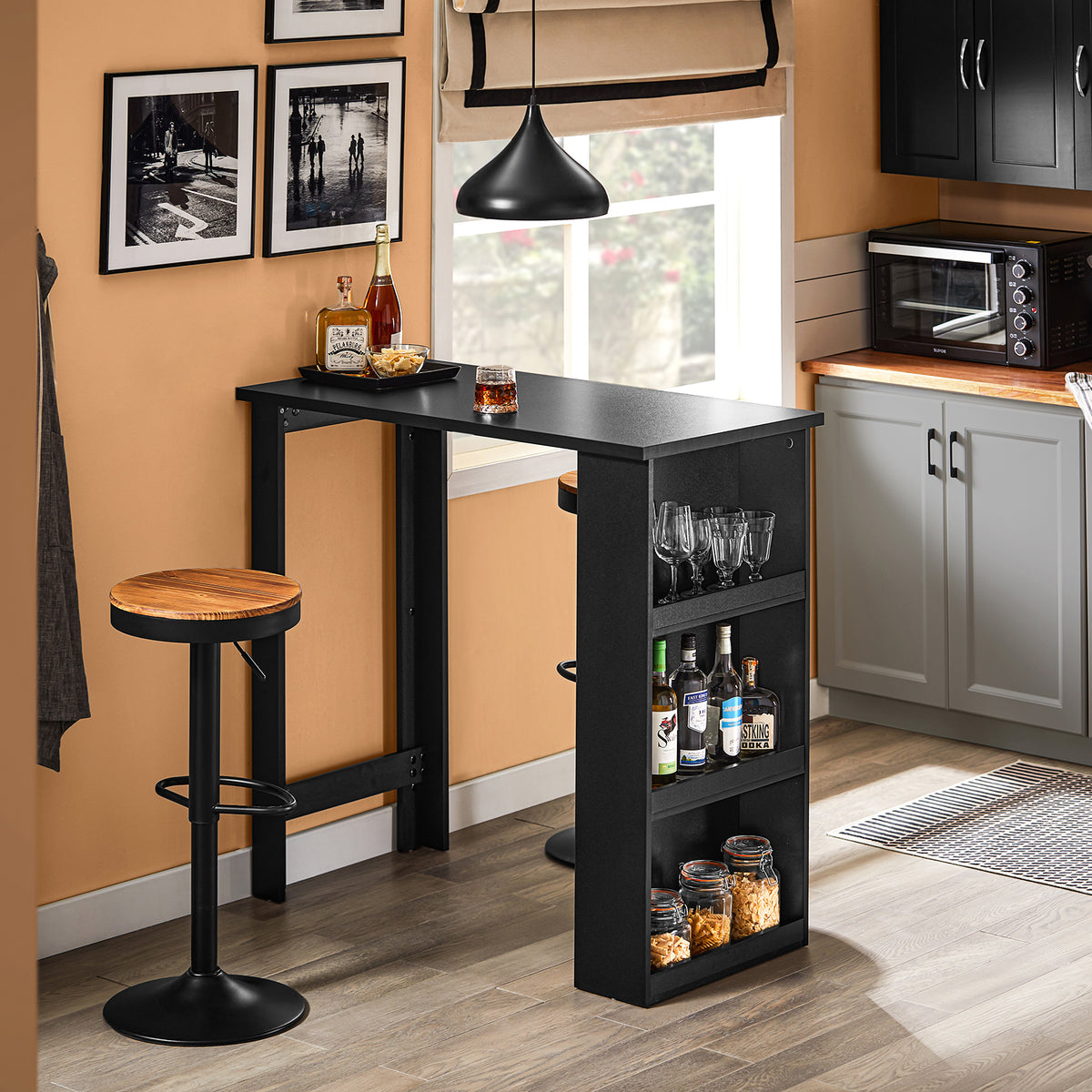 SoBuy FWT17-II-SCH Table de Bar Haute de Cuisine Table Mange Debout pour Petits Espaces, Bar pour Cuisine, Salon, Bureau ou Bar à Café Noire 112 x 57 x 106 cm