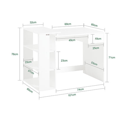 SoBuy FWT35-W Table Bureau Informatique Plan de Travail avec 3 étagères et 1 tiroir