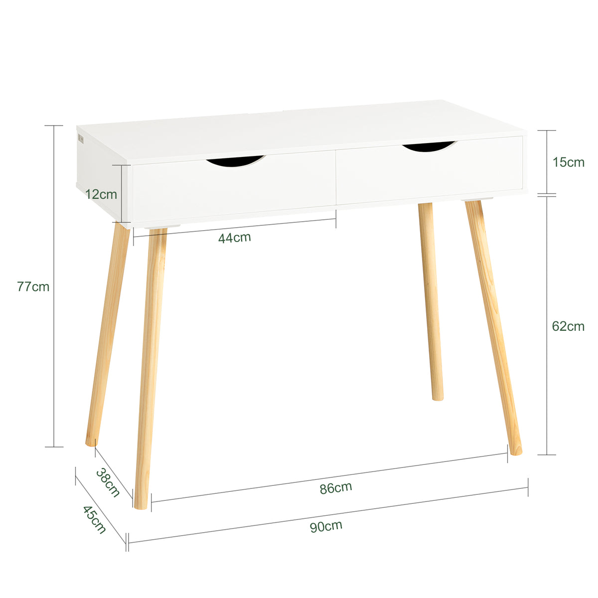 SoBuy FWT40-WN Table Bureau avec 2 Tiroirs Petit Bureau avec Rangement Desk Multifonctionnel pour Ordinateur et Chambre Blanc Naturel 90x45x77cm