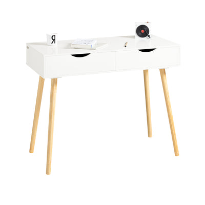 SoBuy FWT40-WN Table Bureau avec 2 Tiroirs Petit Bureau avec Rangement Desk Multifonctionnel pour Ordinateur et Chambre Blanc
