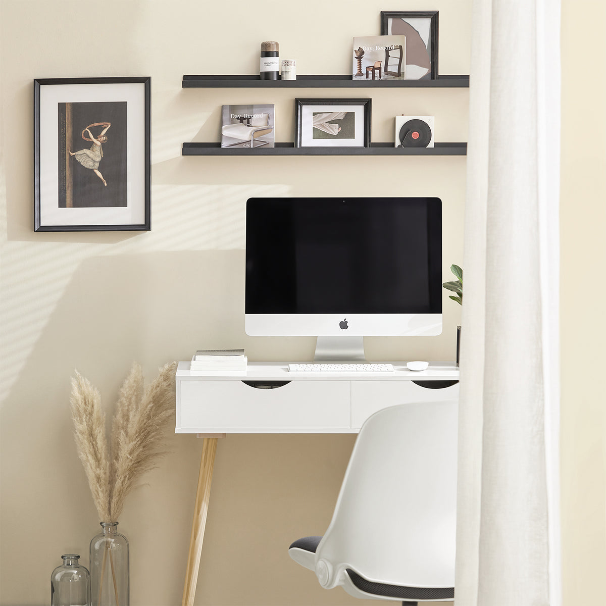 SoBuy FWT40-WN Table Bureau avec 2 Tiroirs Petit Bureau avec Rangement Desk Multifonctionnel pour Ordinateur et Chambre Blanc Naturel 90x45x77cm