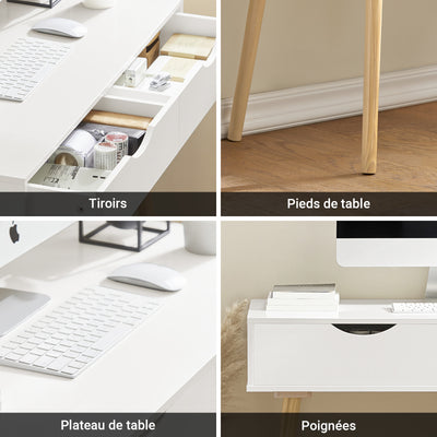 SoBuy FWT40-WN Table Bureau avec 2 Tiroirs Petit Bureau avec Rangement Desk Multifonctionnel pour Ordinateur et Chambre Blanc Naturel 90x45x77cm