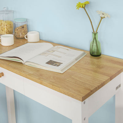 SoBuy FWT50-WN Set de 1 Table + 2 Tabourets Ensemble Table de Bar bistrot + 2 tabourets avec Repose-Pieds Table Mange-Debout Table Haute Cuisine – Blanc Naturel