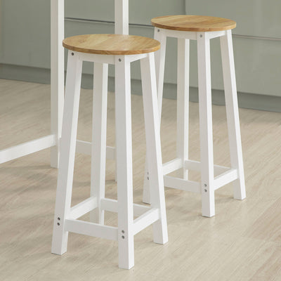 SoBuy FWT50-WN Set de 1 Table + 2 Tabourets Ensemble Table de Bar bistrot + 2 tabourets avec Repose-Pieds Table Mange-Debout Table Haute Cuisine – Blanc Naturel
