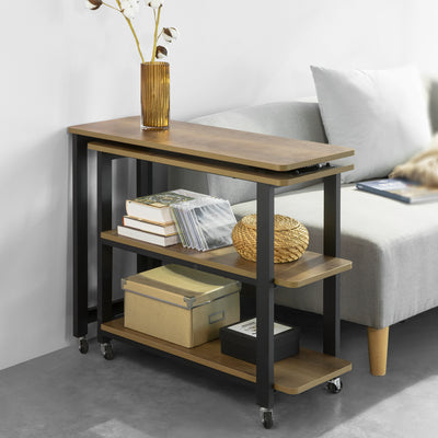 SoBuy FWT83-PF Table d'appoint Rotative à Roulettes – L133 × P30 × H69 cm, 2 Étagères