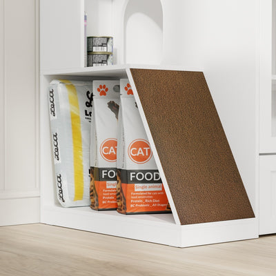 SoBuy HAT02-L-E-W Meuble Litière pour Chat Blanc avec Tiroir – Cache-Litière avec Griffoir Sisal Intégré, 2 Portes et Étagères – 98×60×80 cm, Charge 101 kg