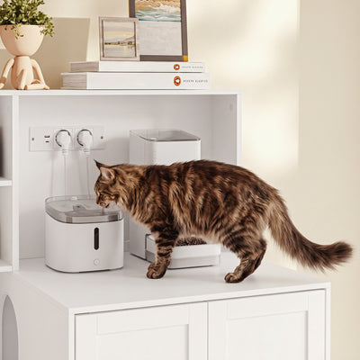 SoBuy HAT10-E-W Meuble Cache-Litière pour Chat 2 Portes avec Prises et Étagères – Armoire de Rangement Blanc Moderne pour Chambre, Cuisine et Bureau – 80×60×116,5 cm, Charge 96 kg
