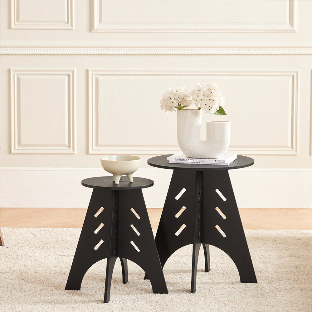 SoBuy HFBT01-K-SCH  Table d'appoint Ronde en Bois Table Basse Ronde Table de Nuit Table de Chevet Bouts de Canapé Marron en Tenons et Mortaises, Noir