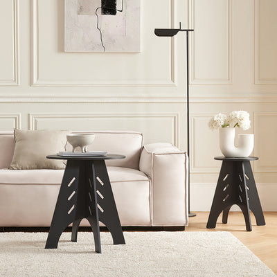 SoBuy HFBT01-K-SCH  Table d'appoint Ronde en Bois Table Basse Ronde Table de Nuit Table de Chevet Bouts de Canapé Marron en Tenons et Mortaises, Noir