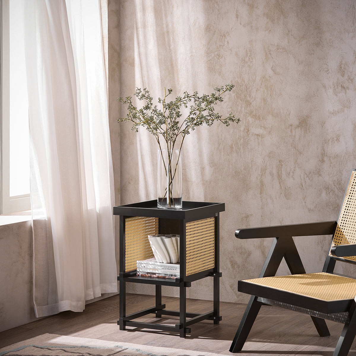 SoBuy HFBT03-SCH Table d'appoint Design, Table Basse Carrée, Bout de Canapé, Table de Chevet avec Compartiment Ouvert