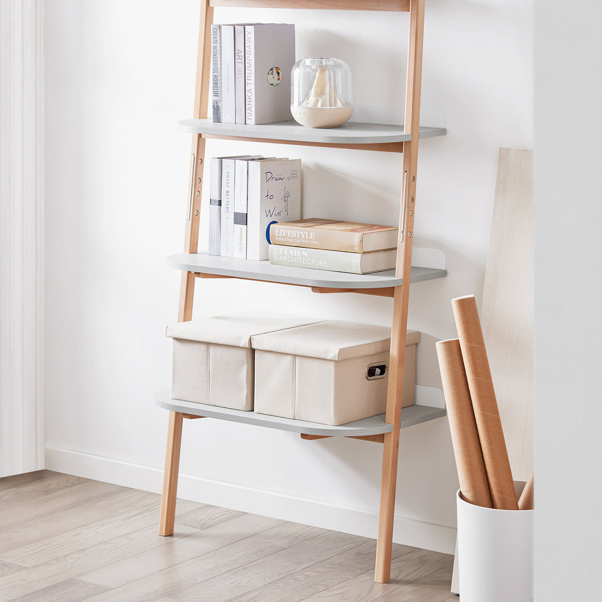 SoBuy HSTR02-HG Bibliothèque avec 4 Niveaux, pour Salon et Chambre, Rangement Optimisé, Design Fonctionnel, Usage Quotidien, Pratique – L65×P39×H169 cm, Gris