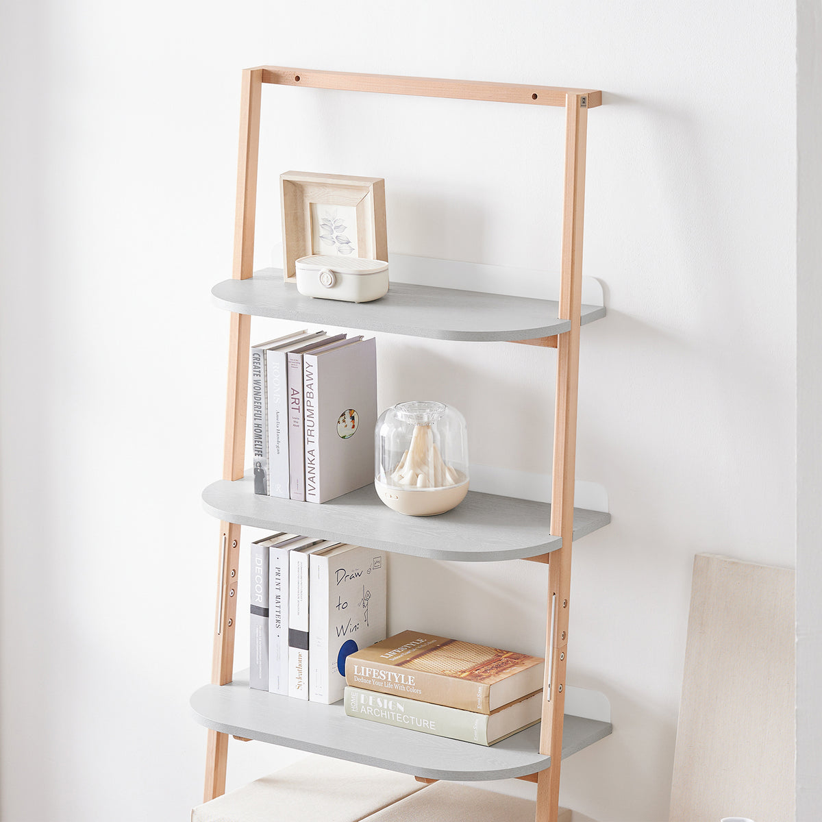 SoBuy HSTR02-HG Bibliothèque avec 4 Niveaux, pour Salon et Chambre, Rangement Optimisé, Design Fonctionnel, Usage Quotidien, Pratique – L65×P39×H169 cm, Gris