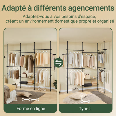 SoBuy KLS04-II-SCH Portant à vêtements télescopique solide - Penderie ouverte réglable avec tringles et étagères, Porte manteau pour chambre/dressing, Noir