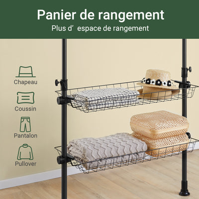 SoBuy KLS04-II-SCH Portant à vêtements télescopique solide - Penderie ouverte réglable avec tringles et étagères, Porte manteau pour chambre/dressing, Noir