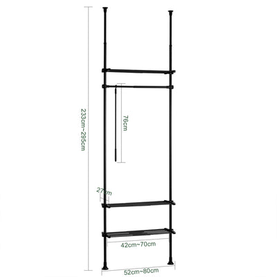 SoBuy KLS07-SCH Portant à vêtements télescopique solide - Penderie ouverte réglable avec tringles et étagères, Porte manteau pour chambre/dressing, Noir