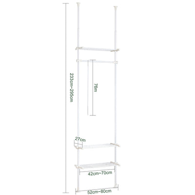 SoBuy KLS07-W Portant à vêtements télescopique solide - Penderie ouverte réglable avec tringles et étagères, Porte manteau pour chambre/dressing, Blanc