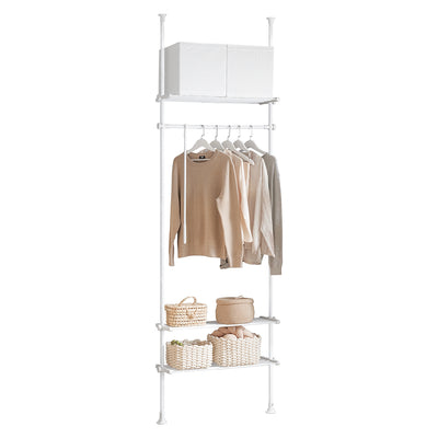 SoBuy KLS07-W Portant à vêtements télescopique solide - Penderie ouverte réglable avec tringles et étagères, Porte manteau po