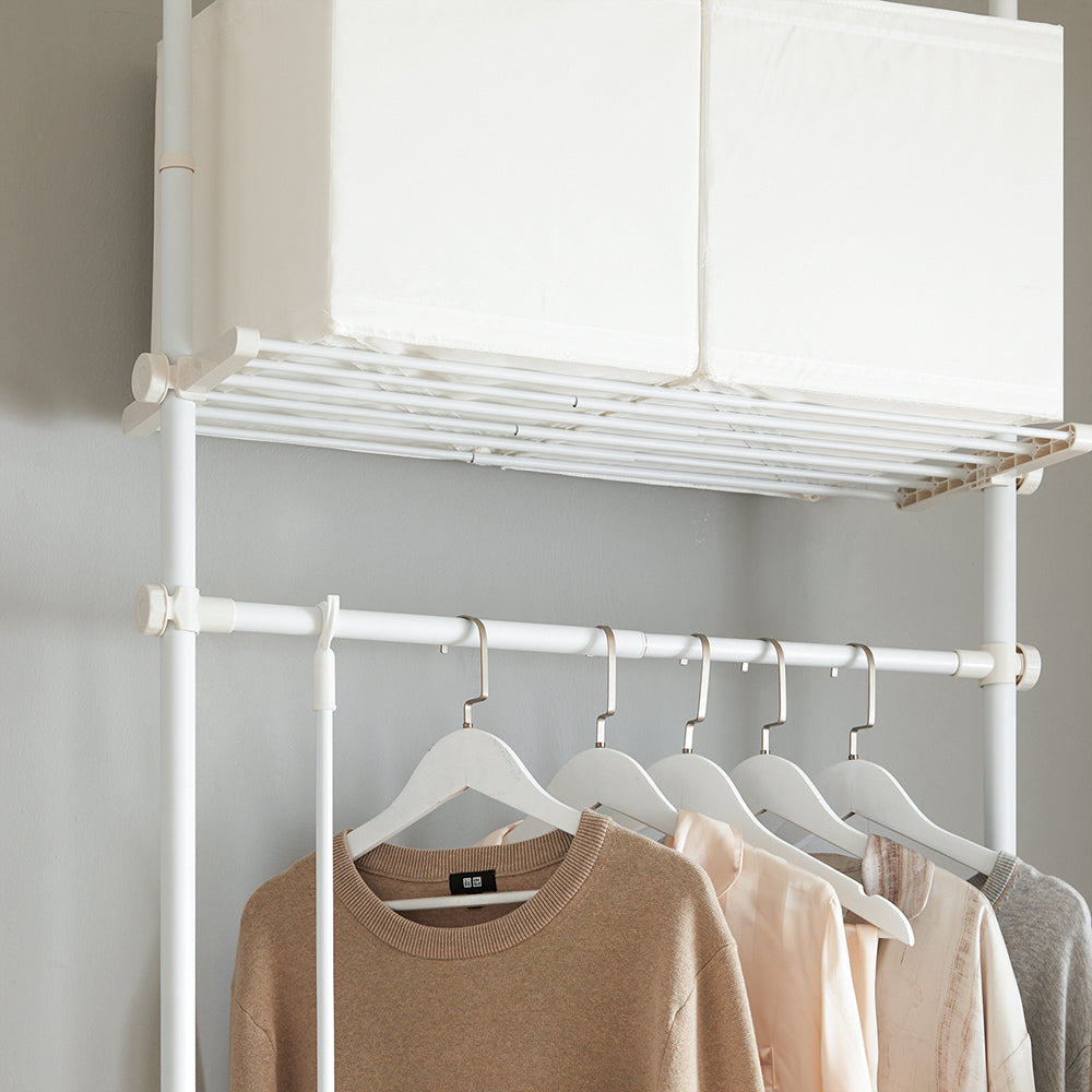 SoBuy KLS07-W Portant à vêtements télescopique solide - Penderie ouverte réglable avec tringles et étagères, Porte manteau pour chambre/dressing, Blanc