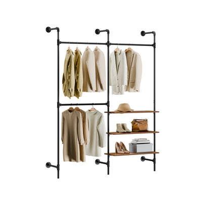 SoBuy KLS18-SCH Portant à Vêtements Mural Industriel – 3 Tringles, 3 Étagères, 220 cm, Noir