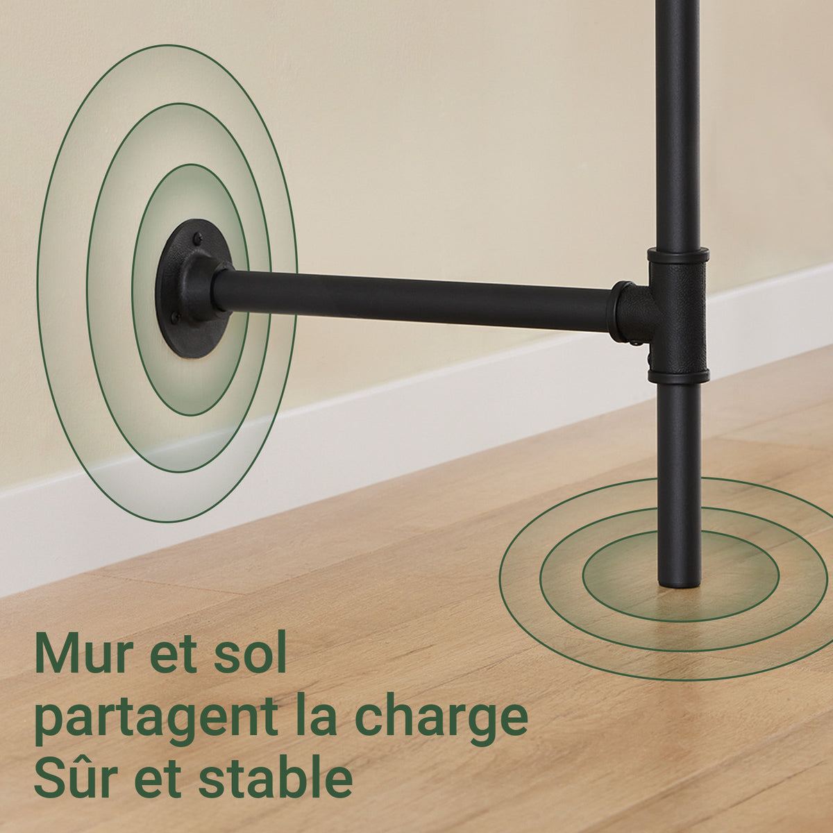 SoBuy KLS18-SCH Portant à Vêtements Mural Industriel – 3 Tringles, 3 Étagères, 220 cm, Noir