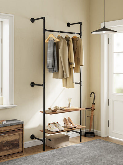 SoBuy KLS20-SCH Portant à Vêtements Mural Compact avec 2 Étagères MDF – Dressing Mural, Charge 45 kg, Noir Industriel 91,5×48×220 cm