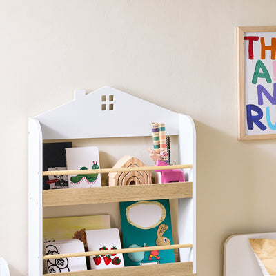 SoBuy KMB121-WN Bibliotheque Enfant Étagère Livre Enfant 4 Niveaux Meuble Rangement Jouet Bibliothèque Meuble de Rangement Etagere Chambre Blanc-Naturel 60x15x130.5 cm