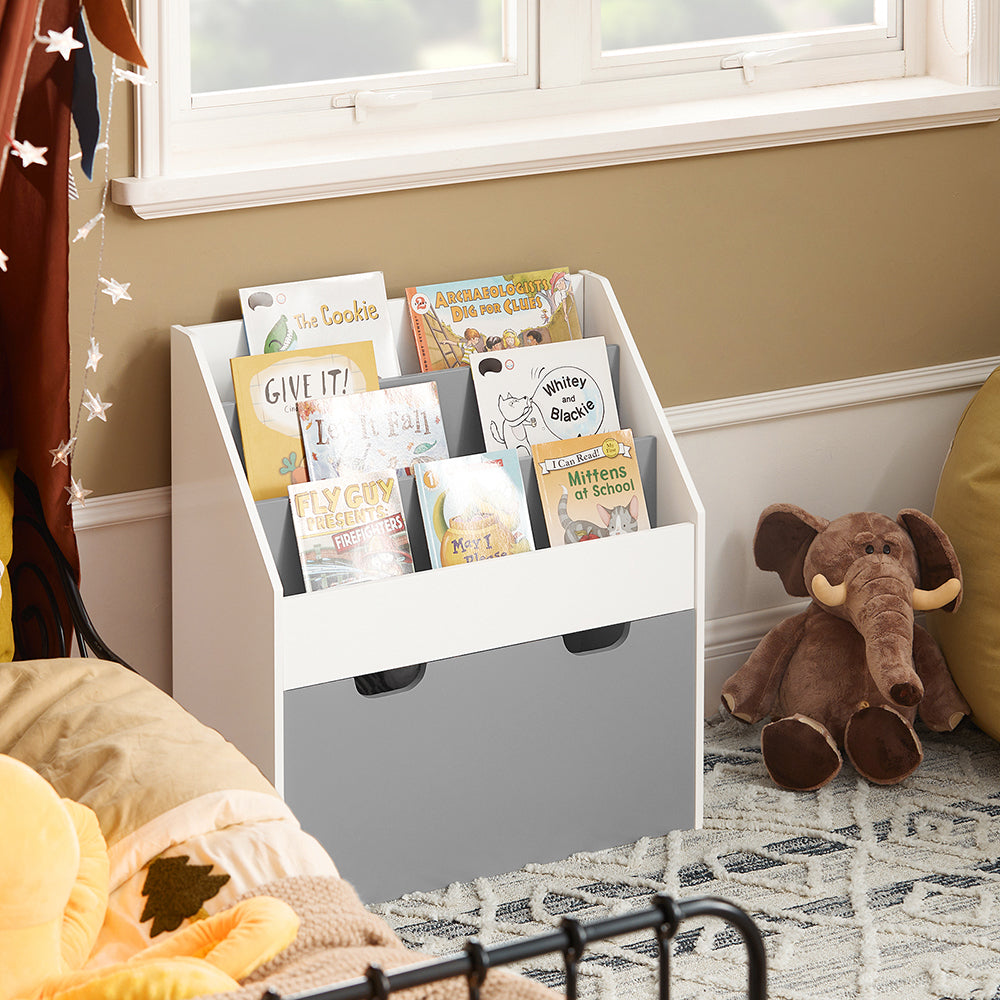 SoBuy KMB17-HG Bibliothèque Étagère à Livres Étagère de Rangement Jouets pour Enfants Porte-revues à 3 Niveaux avec 1 boîte de Rangement