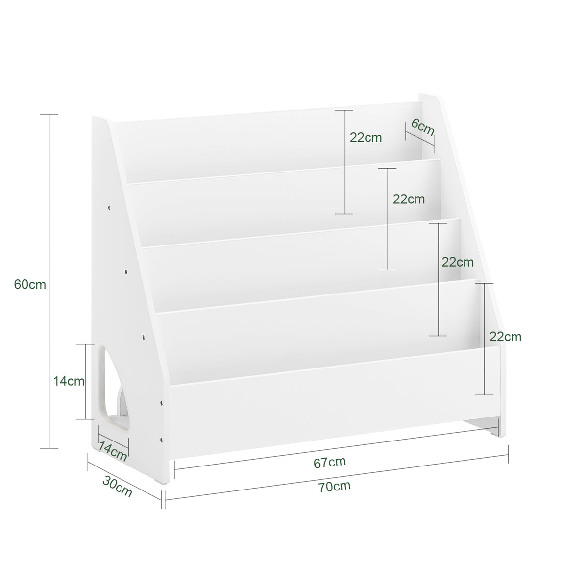 SoBuy KMB32-K-W Bibliothèque Enfant Montessori avec 4 Niveaux, Coins Arrondis et Dispositif Anti-Basculement – L70×P30×H60 cm, PB E1, Blanc