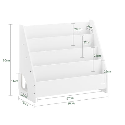 SoBuy KMB32-K-W Bibliothèque Enfant Montessori avec 4 Niveaux, Coins Arrondis et Dispositif Anti-Basculement – L70×P30×H60 cm, PB E1, Blanc