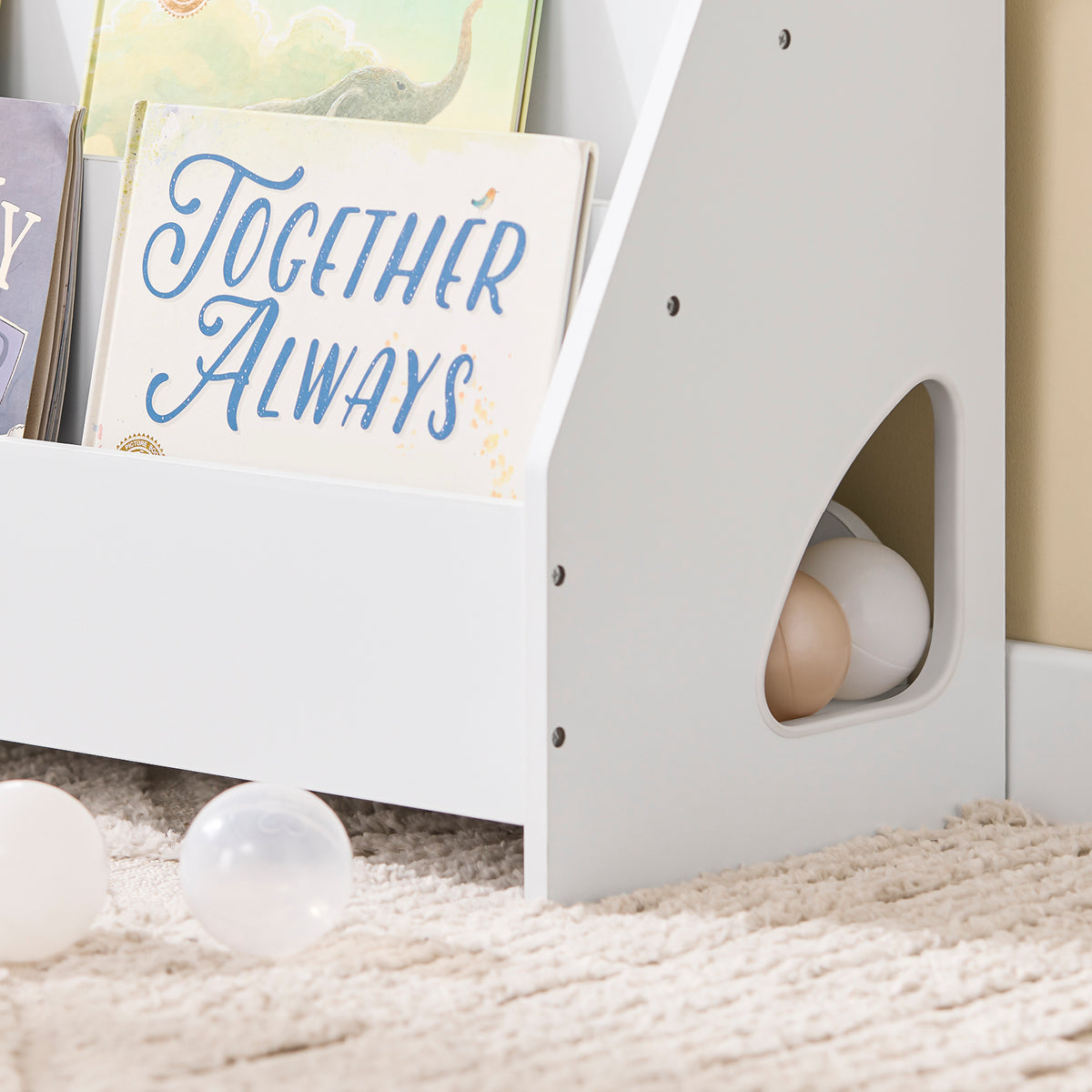 SoBuy KMB32-K-W Bibliothèque Enfant Montessori avec 4 Niveaux, Coins Arrondis et Dispositif Anti-Basculement – L70×P30×H60 cm, PB E1, Blanc