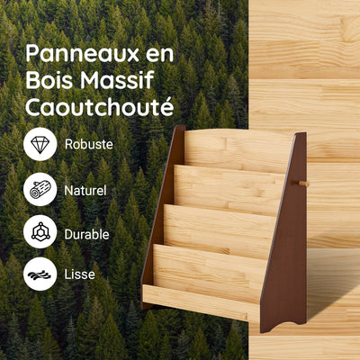 SoBuy KMB32-N Bibliothèque Enfant 4 Niveaux avec 2 Crochets – Meuble Rangement Chambre Enfant – Bois Naturel