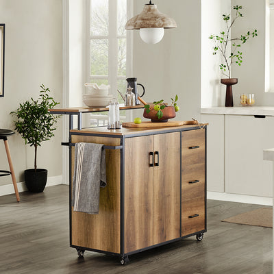 SoBuy KNL02-PF Îlot Central de Cuisine avec 2 Portes, 3 Tiroirs, 1 Porte et 1 Étagère, pour Cuisine et Salle à Manger, Rangement Optimisé – L113×P69×H106 cm