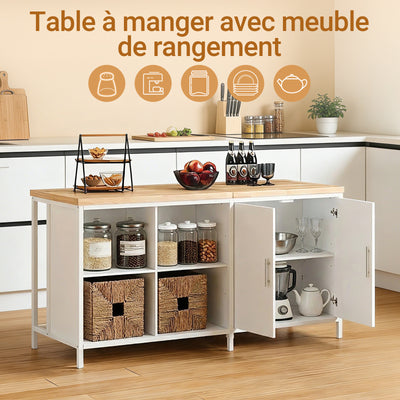 SoBuy KNL09-WN Ìlot Central de Cuisine 3-en-1 – Buffet, Table Bar et Plan de Travail, 170×60×89 cm, Blanc & Bois