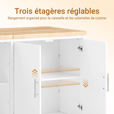 SoBuy KNL09-WN Ìlot Central de Cuisine 3-en-1 – Buffet, Table Bar et Plan de Travail, 170×60×89 cm, Blanc & Bois