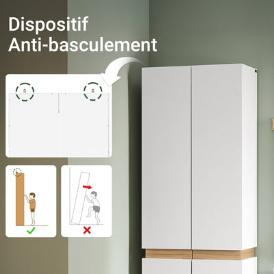 SoBuy KSB01-W Armoire Faible Profondeur 30 cm – Dressing Gain de Place, Penderie Intégrée, Blanc