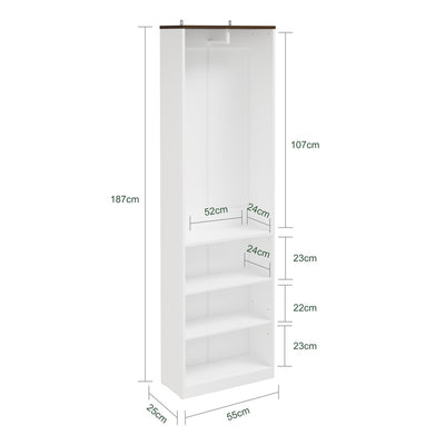SoBuy KSB02-W Dressing Ouvert avec Tringle et Étagères – Penderie Compacte Bicolore, Gain de Place – 55×25×187 cm, Blanc et Bois