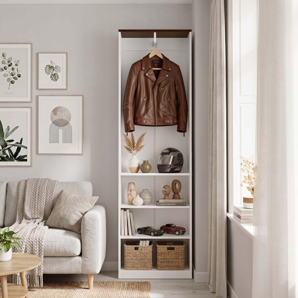 SoBuy KSB02-W Dressing Ouvert avec Tringle et Étagères – Penderie Compacte Bicolore, Gain de Place – 55×25×187 cm, Blanc et Bois