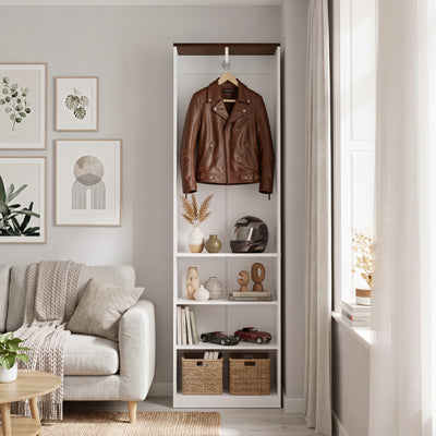 SoBuy KSB02-W Dressing Ouvert avec Tringle et Étagères – Penderie Compacte Bicolore, Gain de Place – 55×25×187 cm, Blanc et Bois