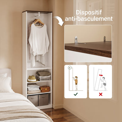 SoBuy KSB02-W Dressing Ouvert avec Tringle et Étagères – Penderie Compacte Bicolore, Gain de Place – 55×25×187 cm, Blanc et Bois