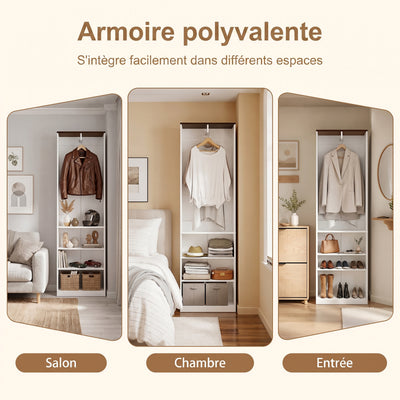 SoBuy KSB02-W Dressing Ouvert avec Tringle et Étagères – Penderie Compacte Bicolore, Gain de Place – 55×25×187 cm, Blanc et Bois