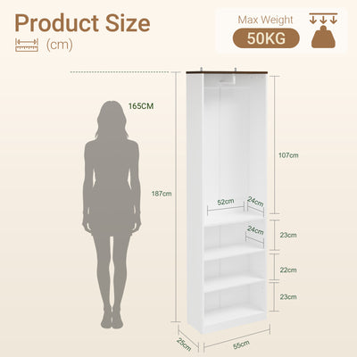 SoBuy KSB02-W Dressing Ouvert avec Tringle et Étagères – Penderie Compacte Bicolore, Gain de Place – 55×25×187 cm, Blanc et Bois