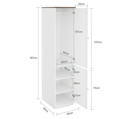 SoBuy KSB03-W Armoire Penderie 2 Portes pour Chambre – Penderie et 3 Étagères, Anti-Basculement – 45×55×187 cm, Blanc