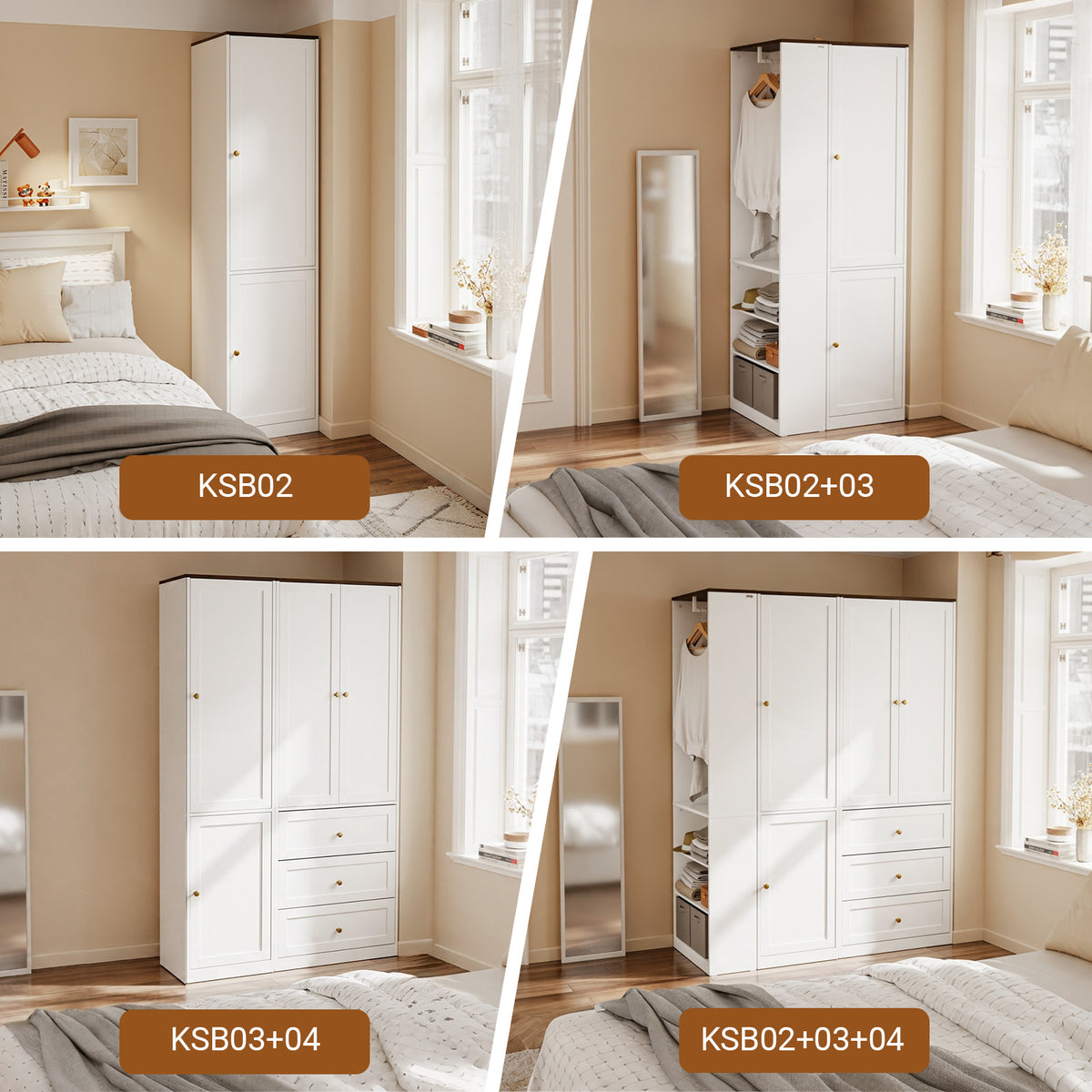 SoBuy KSB03-W Armoire Penderie 2 Portes pour Chambre – Penderie et 3 Étagères, Anti-Basculement – 45×55×187 cm, Blanc