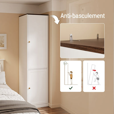 SoBuy KSB03-W Armoire Penderie 2 Portes pour Chambre – Penderie et 3 Étagères, Anti-Basculement – 45×55×187 cm, Blanc