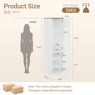 SoBuy KSB03-W Armoire Penderie 2 Portes pour Chambre – Penderie et 3 Étagères, Anti-Basculement – 45×55×187 cm, Blanc