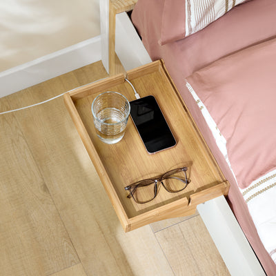 SoBuy NKD01-N Tablette de lit Amovible à encoches câbles - Plateau en Bambou pour Livres, Smartphones & Lunettes - Adapté aux Cadres de lit de 1-3cm 36x25x9cm